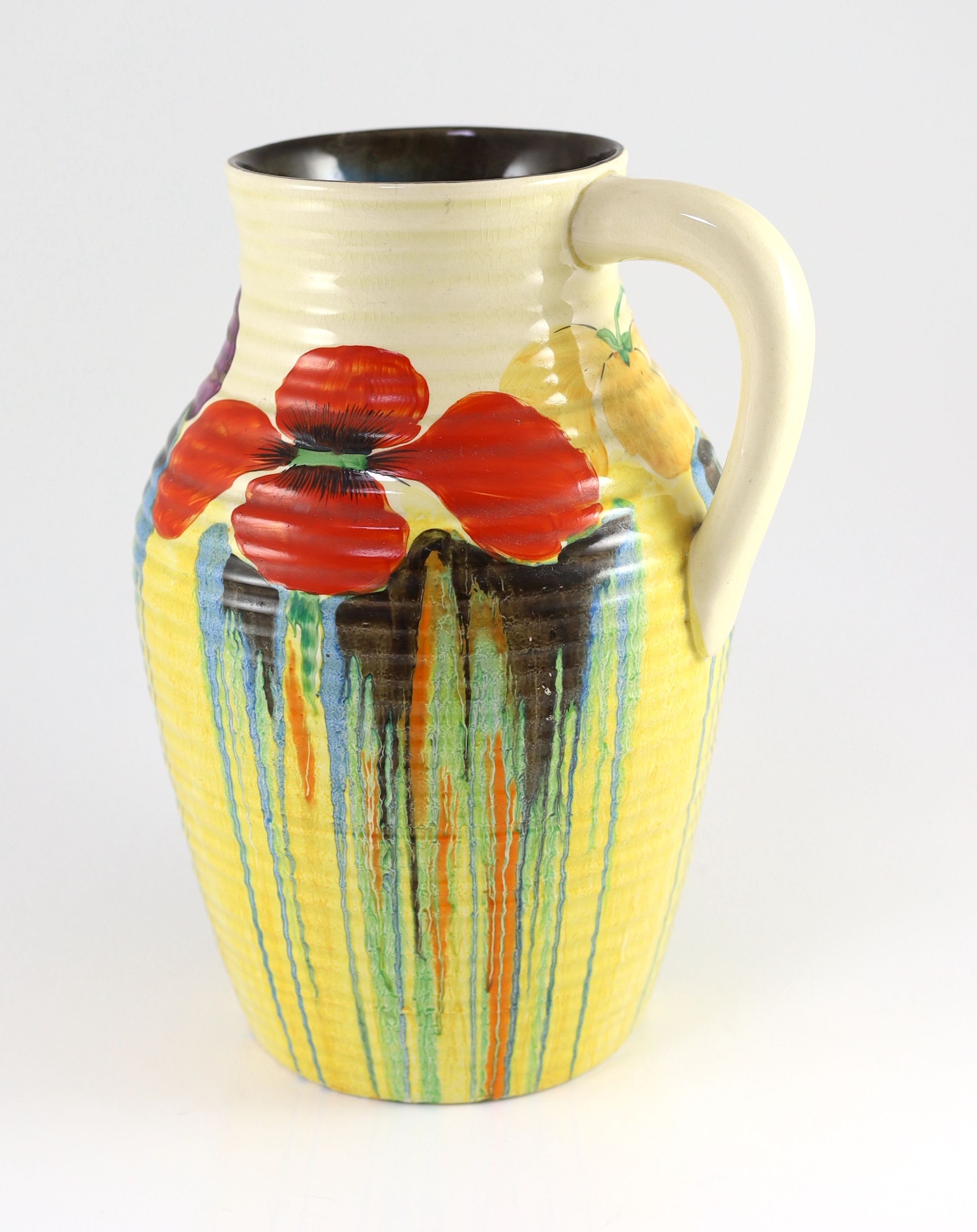 A Clarice Cliff Delecia Poppy jug, 29.5cm high